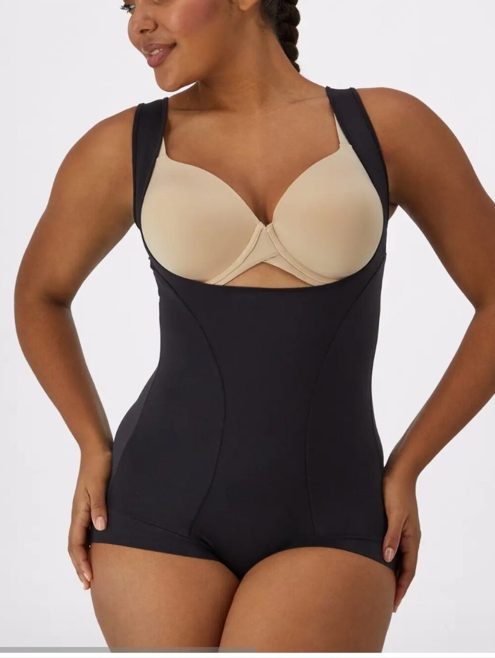 XL Open-Bust Ultra Firm Black Shapewear Bodysuit Maidenform 1856